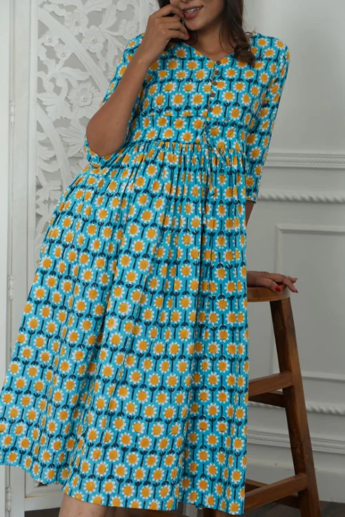 Sootisyahi ' Elysian ' Azofree Handblock Printed Pure Cotton Dress - Image 3