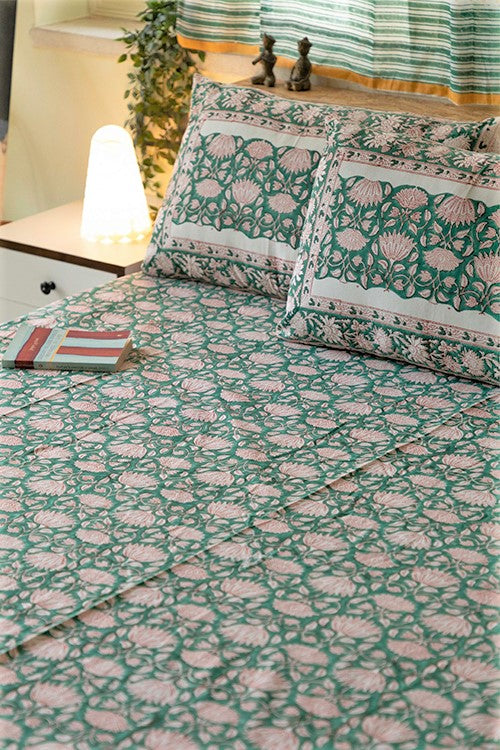 Sootisyahi 'First Blossom' Handblock Printed Cotton Bedsheet - Image 2