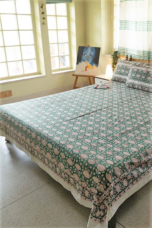 Sootisyahi 'First Blossom' Handblock Printed Cotton Bedsheet - Image 4