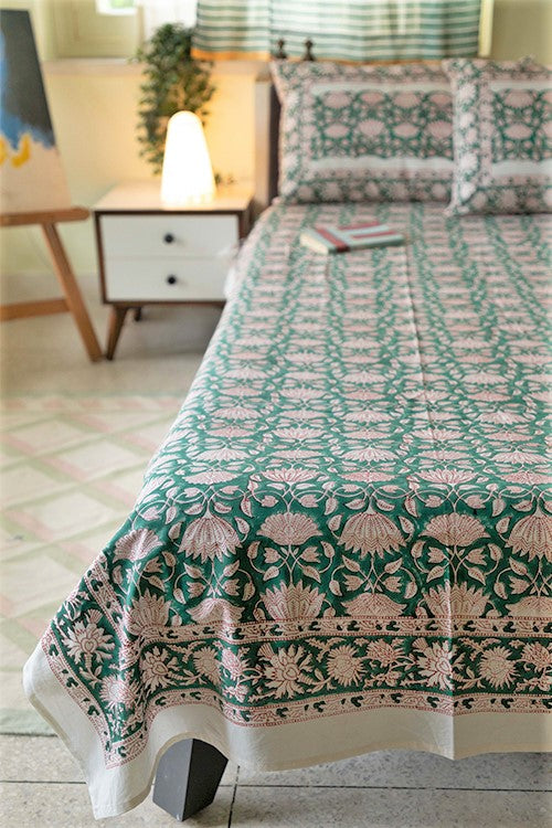 Sootisyahi 'First Blossom' Handblock Printed Cotton Bedsheet - Image 5