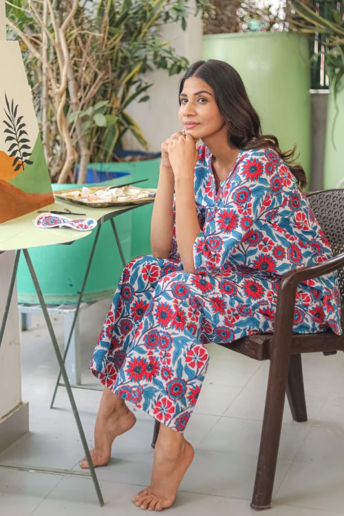 Sootisyahi 'Floral Blooms' Handblock Printed Pure Cotton Night Suit - Image 2