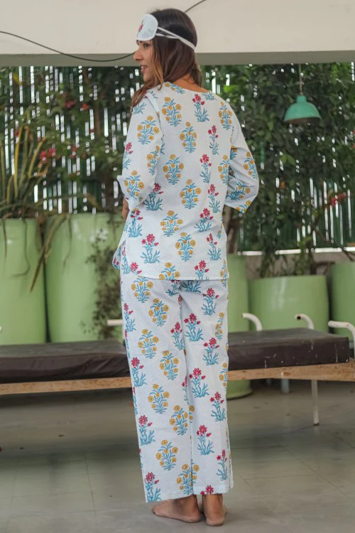 Sootisyahi 'Floral Breeze' Handblock Printed Pure Cotton Night Suit - Image 9