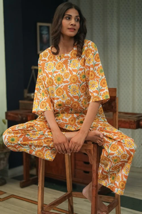Sootisyahi 'Floral Escape' Handblock Printed Pure Cotton Night Suit - Image 2