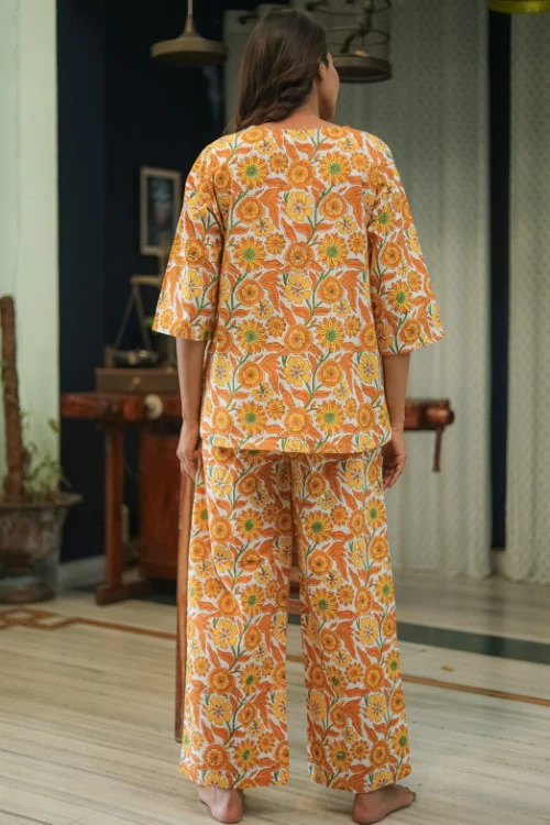 Sootisyahi 'Floral Escape' Handblock Printed Pure Cotton Night Suit - Image 4