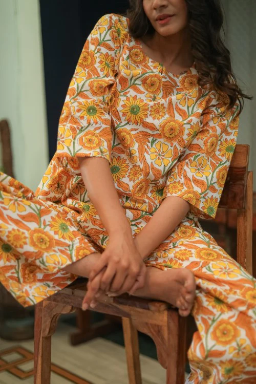 Sootisyahi 'Floral Escape' Handblock Printed Pure Cotton Night Suit - Image 6