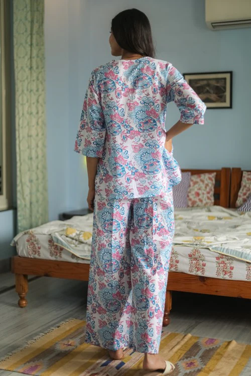 Sootisyahi 'Floral Fusion' Handblock Printed Pure Cotton Night Suit - Image 7