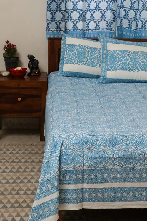 Sootisyahi 'Floral Mesh' Handblock Printed Cotton Bedsheet-3 - Image 2