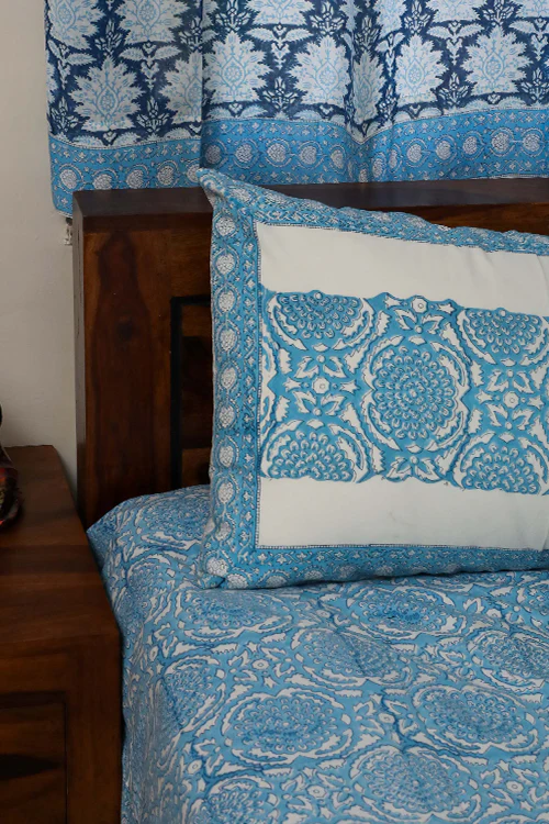 Sootisyahi 'Floral Mesh' Handblock Printed Cotton Bedsheet-3 - Image 4