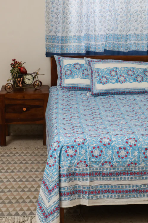Sootisyahi 'Floral Mesh' Handblock Printed Cotton Bedsheet-4 - Image 2