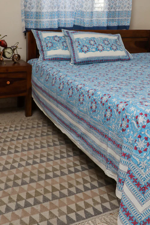 Sootisyahi 'Floral Mesh' Handblock Printed Cotton Bedsheet-4 - Image 3