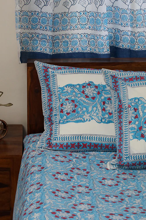 Sootisyahi 'Floral Mesh' Handblock Printed Cotton Bedsheet-4 - Image 4