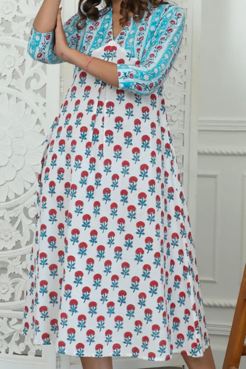Sootisyahi ' Floralia ' Azofree Handblock Printed Pure Cotton Dress - Image 2