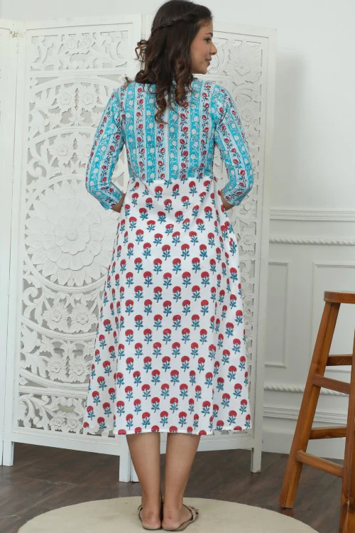 Sootisyahi ' Floralia ' Azofree Handblock Printed Pure Cotton Dress - Image 6