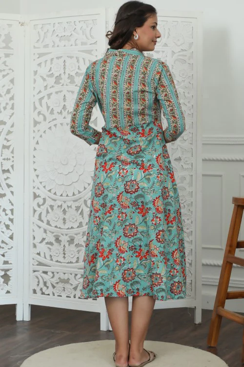 Sootisyahi ' Floralix ' Azofree Handblock Printed Pure Cotton Dress - Image 6