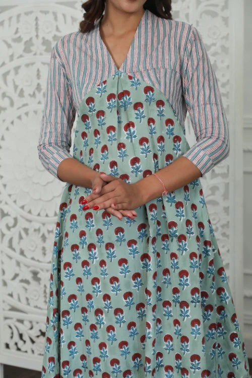 Sootisyahi ' Florenza ' Azofree Handblock Printed Pure Cotton Dress - Image 2