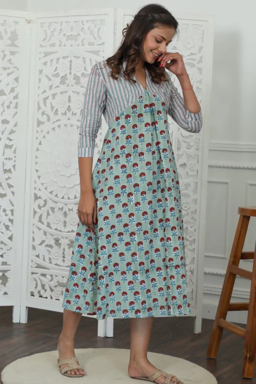 Sootisyahi ' Florenza ' Azofree Handblock Printed Pure Cotton Dress - Image 3