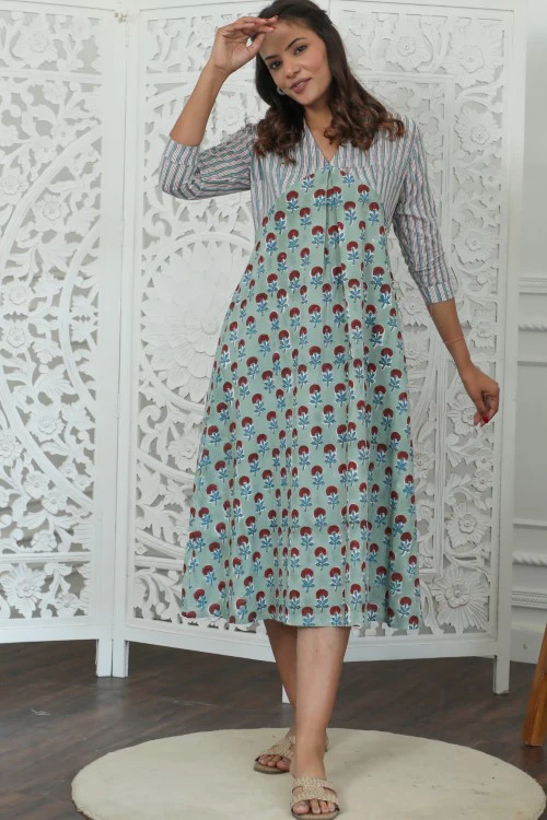 Sootisyahi ' Florenza ' Azofree Handblock Printed Pure Cotton Dress - Image 4