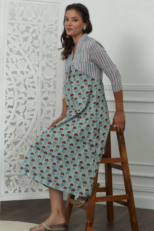 Sootisyahi ' Florenza ' Azofree Handblock Printed Pure Cotton Dress - Image 5