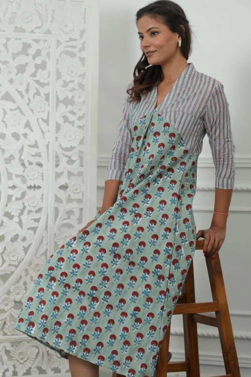 Sootisyahi ' Florenza ' Azofree Handblock Printed Pure Cotton Dress - Image 7