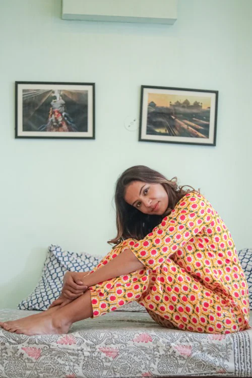 Sootisyahi 'Flower Crown' Handblock Printed Pure Cotton Night Suit - Image 5