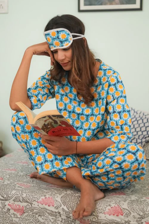 Sootisyahi 'Flower Dream' Handblock Printed Pure Cotton Night Suit - Image 3