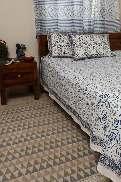 Sootisyahi 'Flowering Waves' Handblock Printed Cotton Bedsheet - Image 3