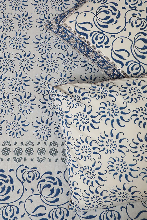 Sootisyahi 'Flowering Waves' Handblock Printed Cotton Bedsheet - Image 4