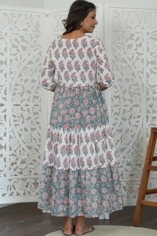 Sootisyahi ' Garden Glory ' Azofree Handblock Printed Pure Cotton Dress - Image 6
