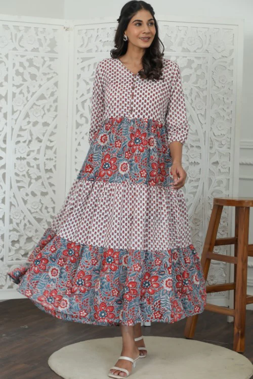 Sootisyahi ' Garden Of Dreams ' Azofree Handblock Printed Pure Cotton Dress - Image 2