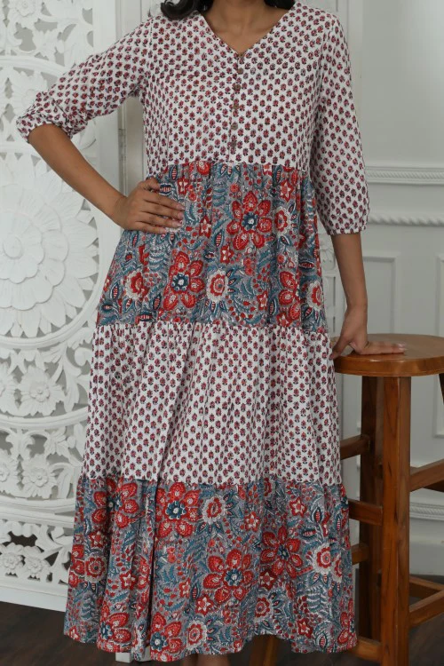 Sootisyahi ' Garden Of Dreams ' Azofree Handblock Printed Pure Cotton Dress - Image 3