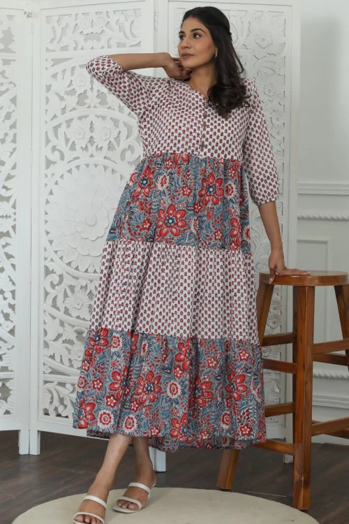 Sootisyahi ' Garden Of Dreams ' Azofree Handblock Printed Pure Cotton Dress - Image 4