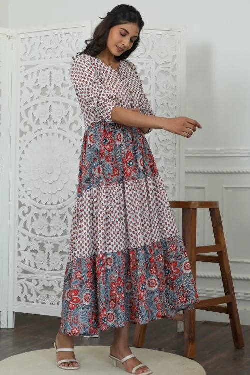 Sootisyahi ' Garden Of Dreams ' Azofree Handblock Printed Pure Cotton Dress - Image 5