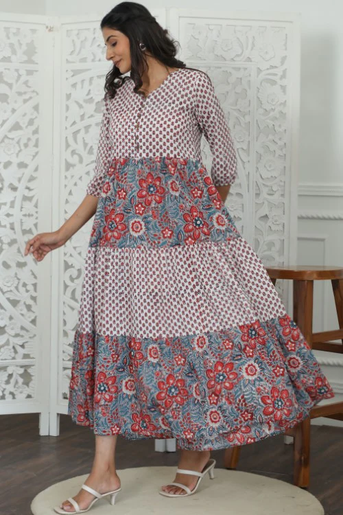 Sootisyahi ' Garden Of Dreams ' Azofree Handblock Printed Pure Cotton Dress - Image 7