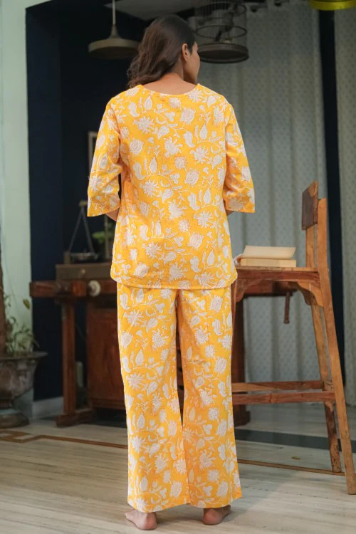Sootisyahi 'Golden Dreams' Handblock Printed Pure Cotton Night Suit - Image 4