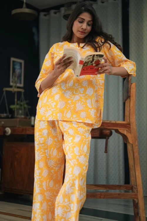 Sootisyahi 'Golden Dreams' Handblock Printed Pure Cotton Night Suit - Image 7