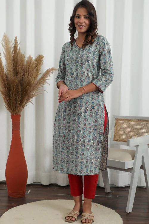 Sootisyahi ' Lilac Dreams ' Azofree Handblock Printed Pure Cotton Kurti