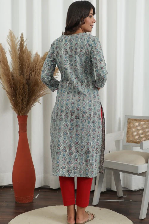 Sootisyahi ' Lilac Dreams ' Azofree Handblock Printed Pure Cotton Kurti - Image 6