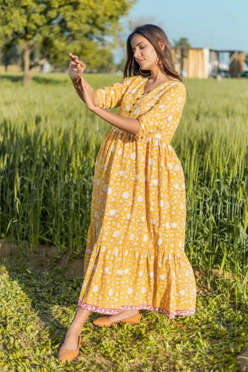 Sootisyahi 'Little Bit Sunshine' Azofree Handblock Printed Pure Cotton Dress - Image 3