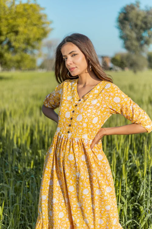 Sootisyahi 'Little Bit Sunshine' Azofree Handblock Printed Pure Cotton Dress - Image 4