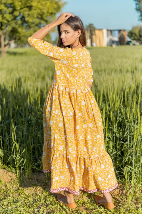 Sootisyahi 'Little Bit Sunshine' Azofree Handblock Printed Pure Cotton Dress - Image 5