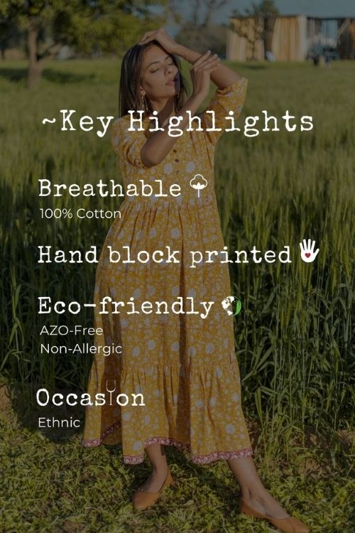 Sootisyahi 'Little Bit Sunshine' Azofree Handblock Printed Pure Cotton Dress - Image 6