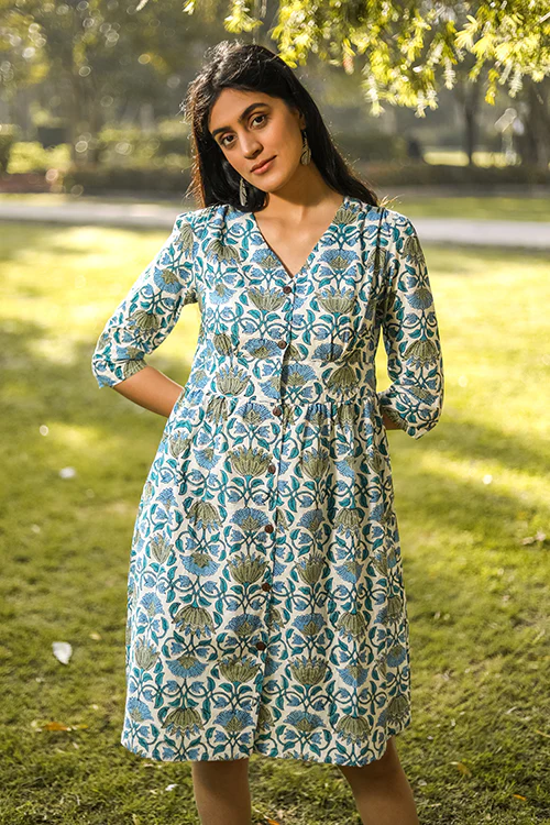 Sootisyahi 'Lotus in the lake' Azofree Handblock Printed Pure Cotton Dress - Image 3