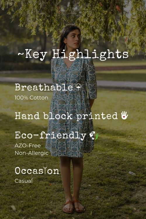 Sootisyahi 'Lotus in the lake' Azofree Handblock Printed Pure Cotton Dress - Image 5