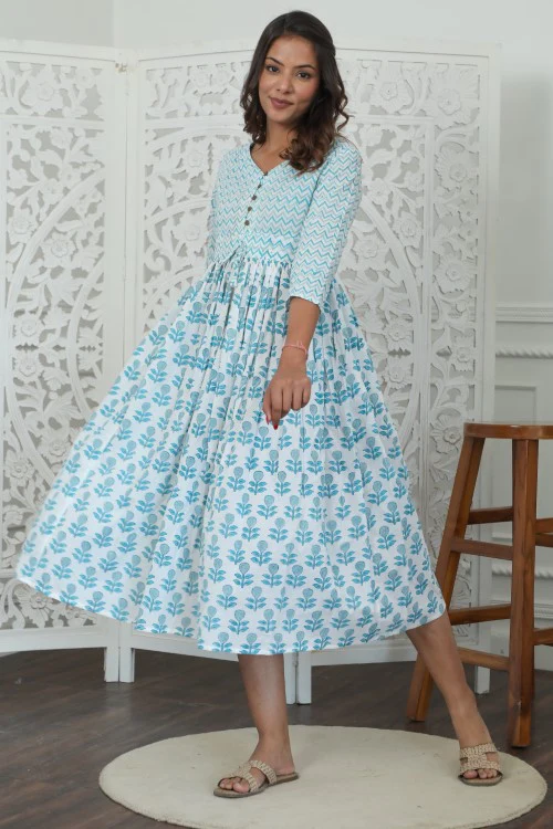 Sootisyahi ' Lumina ' Azofree Handblock Printed Pure Cotton Dress - Image 3