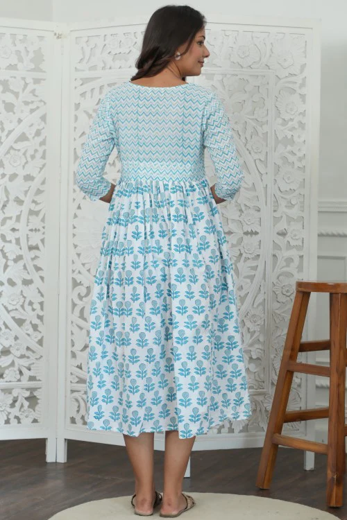 Sootisyahi ' Lumina ' Azofree Handblock Printed Pure Cotton Dress - Image 4