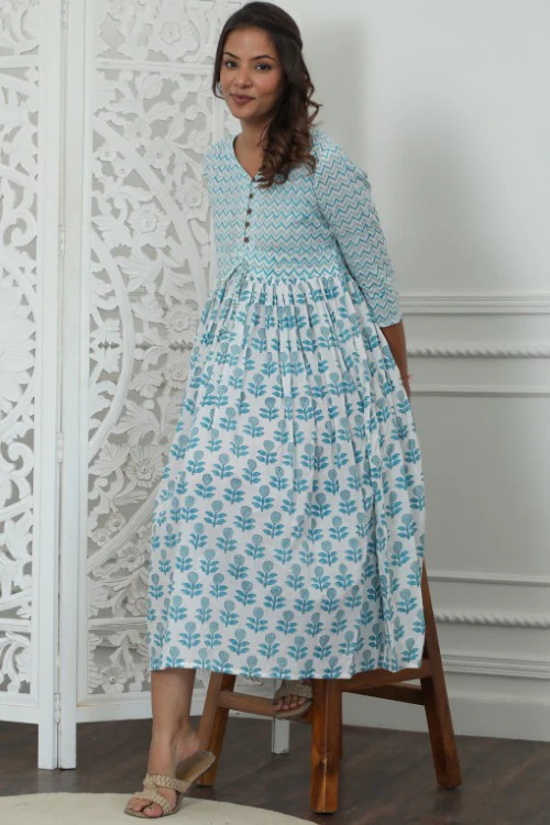 Sootisyahi ' Lumina ' Azofree Handblock Printed Pure Cotton Dress - Image 6