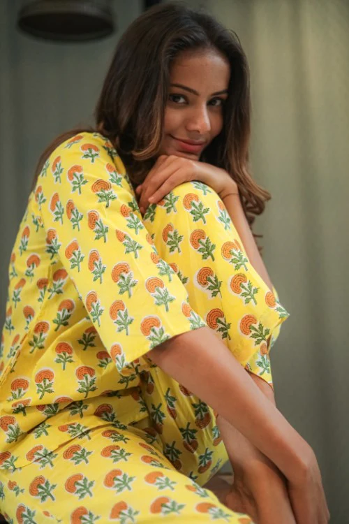 Sootisyahi 'Marigold Bliss' Handblock Printed Pure Cotton Night Suit - Image 6