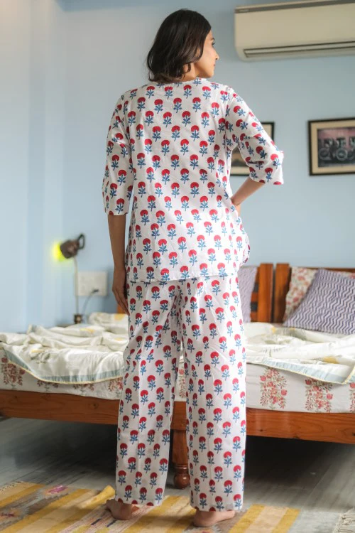 Sootisyahi 'Marigold Mirage' Handblock Printed Pure Cotton Night Suit - Image 3