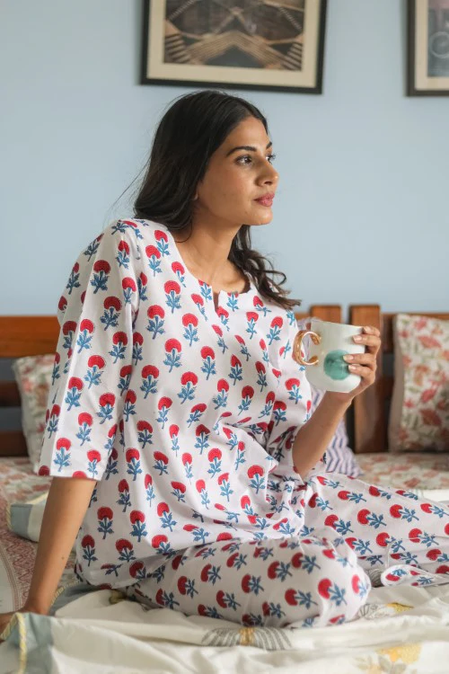 Sootisyahi 'Marigold Mirage' Handblock Printed Pure Cotton Night Suit - Image 6
