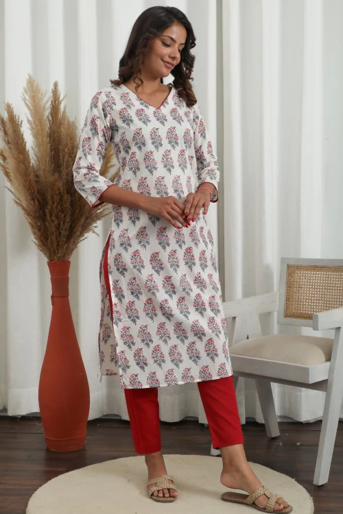 Sootisyahi ' Morning Dew ' Azofree Handblock Printed Pure Cotton Kurti - Image 3